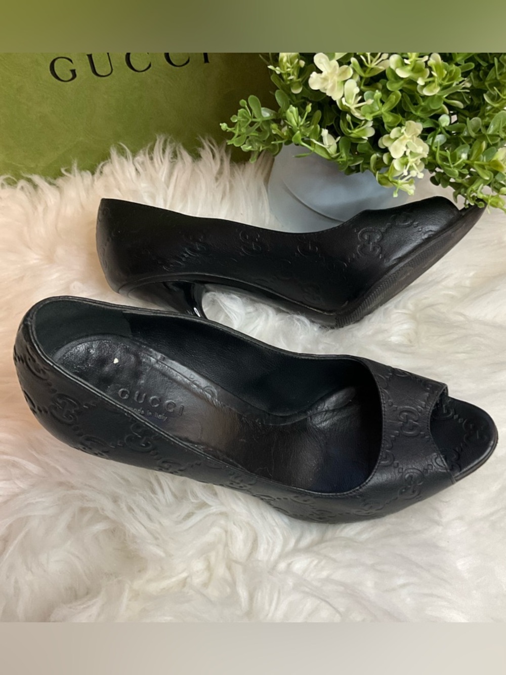 Gucci Black Guccissima Peep-Toe Heels - Picture 4 of 13